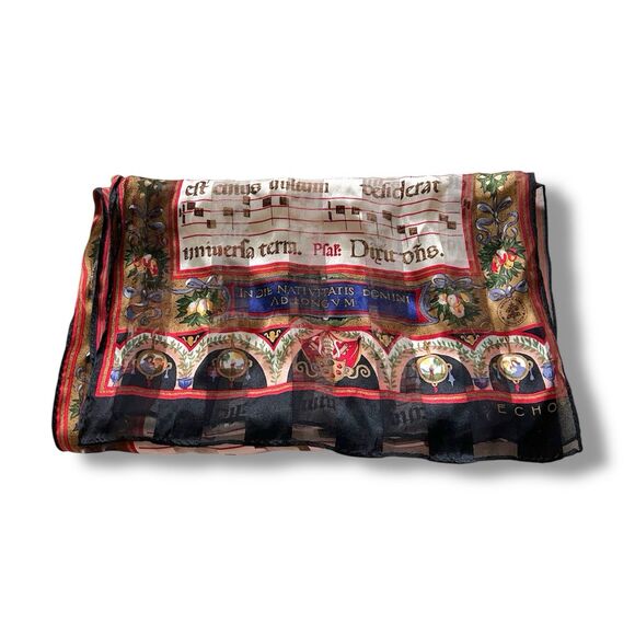 Echo 100% Silk Brown Blk Scarf 57” X 11” Rectangular Woman Scarve Christmas Vtg - Picture 3 of 5